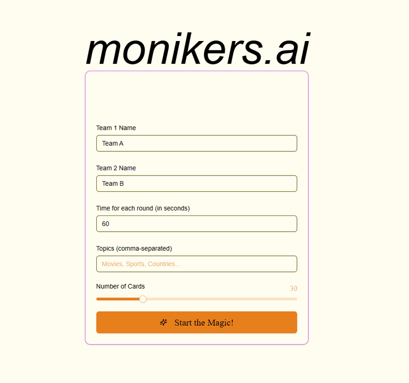 Monikers.ai - The Ultimate Team Card Game